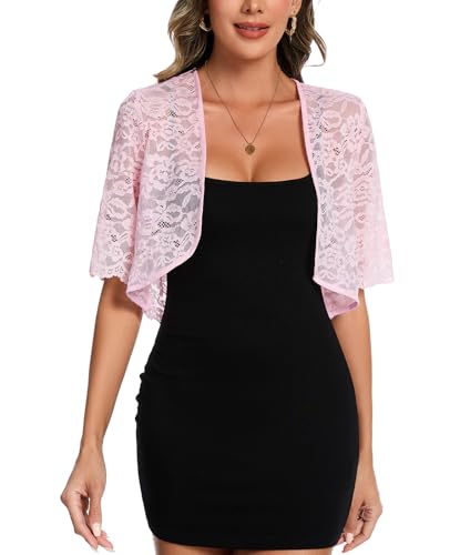 Image of MINTLIMIT Womens Floral Lace Bolero Half Sleeve Shrug Open Front Elegant Cropped Cardigan Shrugs for Evening Party Dresses