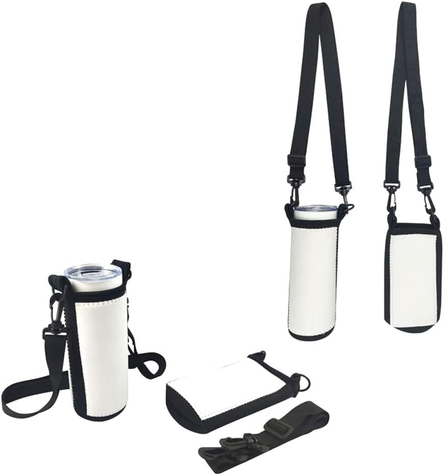 QOMOLANGMA 10pcs Sublimation Blanks Water Bottle Carrier Holder Tumbler Bag Carrier Neoprene Tumbler Sleeve Sublimation Tumbler Cup Carrier Pouch with Shoulder Strap for Heat Press Trasnfer Printing