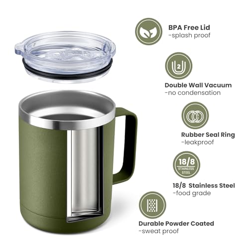 Image of MEWAY 12oz Coffee Mug With Handle 4 Pack Bulk,Stainless Steel Insulated Travel Tumblers With Sliding Lid,Double Wall Vacuum Camping Cup for Hot & Cold Drinks Tea (Multicolor,Set of 4)