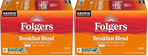 Image of Folgers Breakfast Blend Mild Roast Coffee, 12 Keurig K-Cup Pods (Pack of 2)