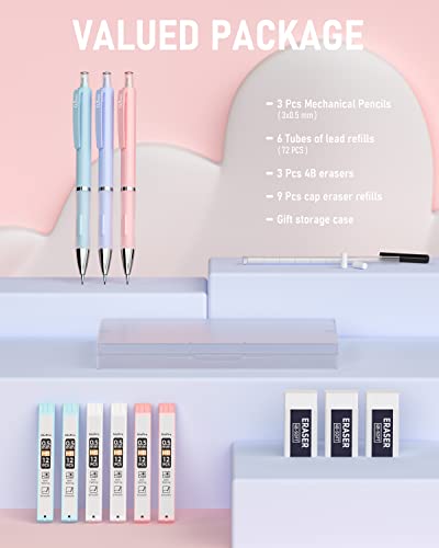 Druckbleistift Set Nicpro mit 3 pastellfarbenen 0,5 mm Stiften