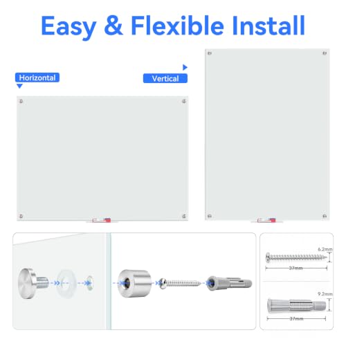 maxtek Magnetic Glass Dry Erase White Board, 48" x 36" Frameless Glass Board for Wall Mounted, Includes 5 Magnets, 3 Markers and 1 Eraser for Classroom Home, Office Supplies (White) - Image 2