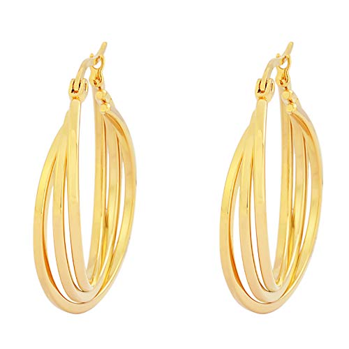 Edforce Women's Stainless Steel Overlapping Triple Hoop Earrings, (25mm-35mm) (E: 18k Gold Plated (35mm))