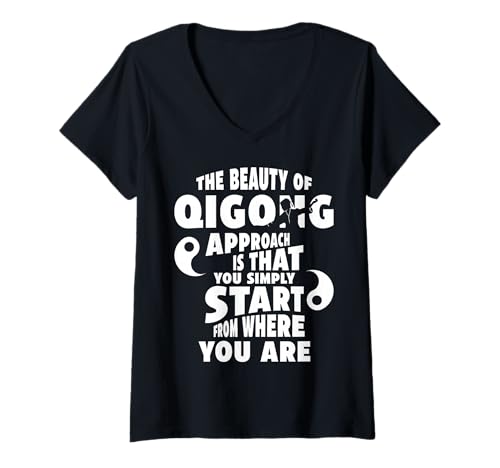 Damen Die Schönheit von Qigong Chi Gong Quigong Chigong Yin Yang T-Shirt mit V-Ausschnitt