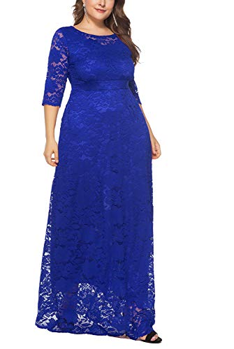 Eternatastic Womens Floral Lace 2/3 Sleeves Maxi Dress Evening Party Long Dress XXL Blue — view 2