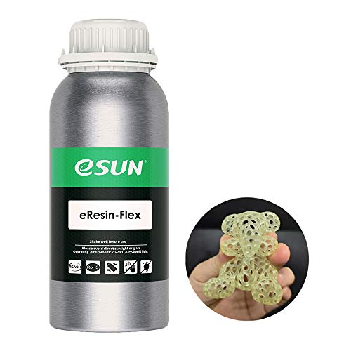 eSUN 405nm LCD 3D Printer Rapid Resin UV Curing Resin TPU-Like Rapid Resin Flexible Resin High Impact Resistant Resin Photopolymer Resin for Photon UV Curing LCD 3D Printer, 500g Transparent Yellow