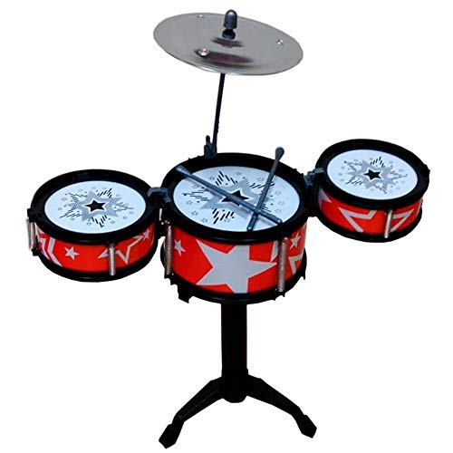 Mini Bateria Musical Infantil 3 Tambores Music ROCK BAND Tambor Baquetas Prato Vermelha