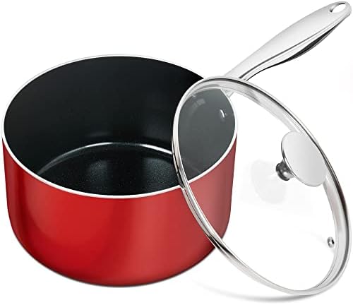 MICHELANGELO Saucepan with Lid 3 Quart, Ultra Nonstick Sauce Pan with Ceramic Coatings, 100% PFAS-Free Sauce Pot with Lid 3 Quart, Small Pot, Red