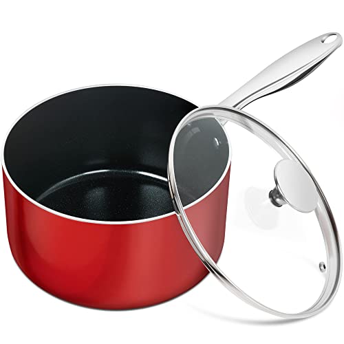 Michelangelo Saucepan With Lid 3 Quart, Ultra Nonstick Sauce Pan With Ceramic Coatings, 100% Pfas-Free Sauce Pot With Lid 3 Quart, Small Pot, Red #TOP7