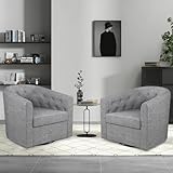 Bonzy Home Swivel Barrel Accent Chair Set of 2, Comfy Fabric Round Swivel Cuddle Chair for Nursery Living Room Bedroom Office, Light Gray