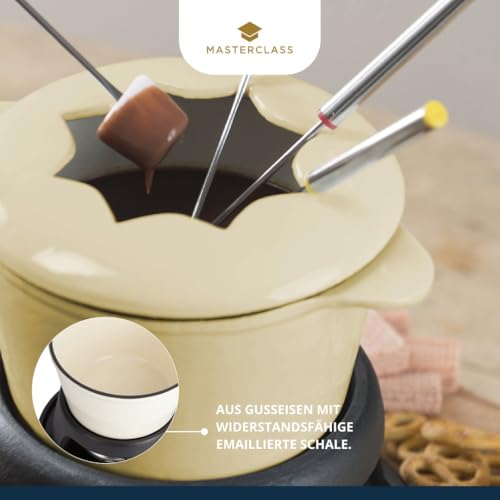 Foto von MasterClass Fondue-Set aus Gusseisen, Fondue-Topf mit 6 Gabeln und emaillierter Schüssel aus Gusseisen, hervorragende Wärmespeicherung und einstellbarer Brenner, Geschenkpackung, cremefarben, 21x18cm