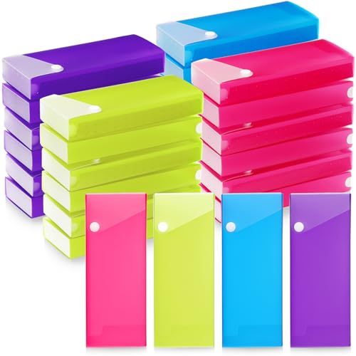 Image of Watersay 24 Pcs Slider Pencil Case Bulk for Classroom Clear Plastic Pencil Box with Pull out Drawer Snap Closure Storage Box Translucent Crayon Boxes Back to School Organizer (Mixing Colors)