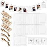 Fotogirlande, 30 Stück Fotowand 5 Inch Bilderrahmen mit 3×2 Meter Schnur und 30 Pcs Holz Klammern, 6 Pcs Bilderhaken Ohne Bohren, Fotovorhang Fotoseil mit Klammern für Fotos Bilder Collagen Postkarten