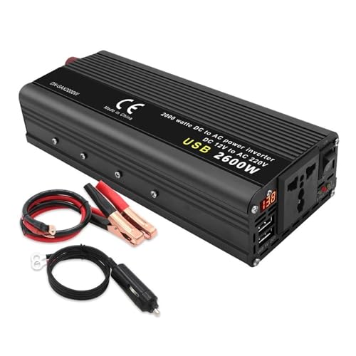 Power Inverter Inversor Corriente con Voltímetro LED Enchufe Universal 12 V CC/24 V A 220 V CA 1500 W/2000 W/2600 W Convertidor Voltaje para Encendedor Cigarrillos Inversor(DC12V,1500W Peak)