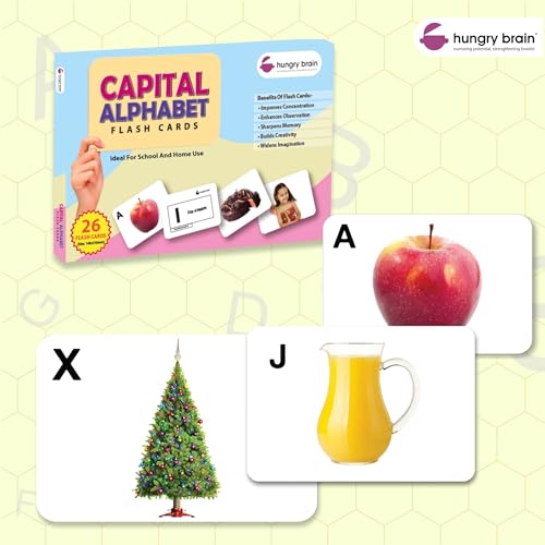 Image of Hungry Brain Capital Alphabet Baby Flash Cards 3 Months+ | Montessori Learning Cards for Toddlers | Early Brain Development | Improve Vocabulary, Memory & Cognitive Skills | Educational Gift for Kids