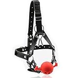 BDSMJOY Silikon Mundknebel metall Nasenhaken mit verstellbar Fesselgurte, Kopf Geschirr mit groß Fetisch Gag Ball, Bondage Flirtspiel erotik Sexspielzeug Sextoy für Fetisch,Frauen und Männer (Rot)