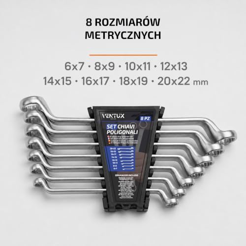 Zestaw kluczy oczkowych – 8 części 6-22 mm stal CRV