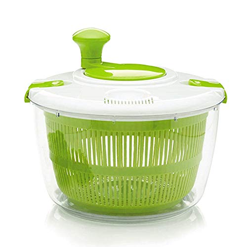 5L Salad Spinner, Multi Use Lettuce S-Pinner Wash Sp-in, Vegetable Dryer SPI-nner with Drain, Kitchen Manual Salad Sp-Inner with Secure Lid Lock & Rotary Handle，Large Capacity (Green)