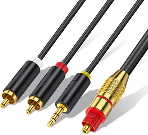 192KHz Digital to Analog Audio Converter Cable, Tackston 10Ft Digital Optical to RCA L/R & 3.5mm AUX Converter Cord for HDTV PS4 Blue Ray Player to Home Stereo System and Headphones