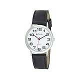 Ravel - Reloj Unisex de Correa de fácil Lectura con números Grandes - Negro/Tono Plateado/Esfera Blanca