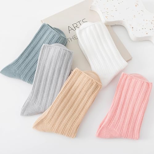 Image of Women Crew Dress Socks Cotton Solid Color Slouch Sock for Dressy Shoes 5 Pack