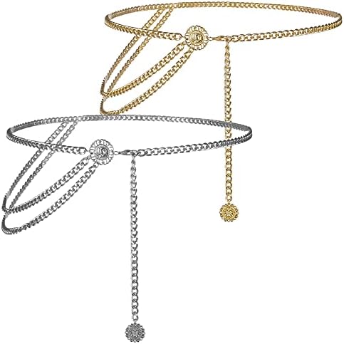 2 Stück Kettengürtel Für Damen - Silber & Gold, Verstellbare Taillenkette 52+55cm
