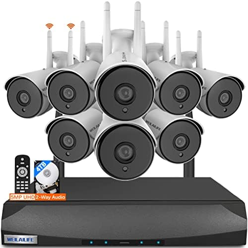WEILAILIFE 【2-Way Audio & 2-Antenna Enhance】 HD 5.0Megapixel Outdoor Wireless Security Camera System, WiFi Surveillance Camera System, 5.0MP 8 Cams 10-Channel Waterproof Home Video Surveillance