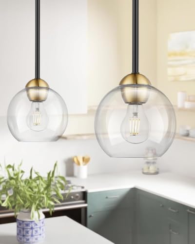 Image of 2 Pack Globe Clear Glass Lampshades, 1.65 in Fitter 5.9 in Diameter 5.1 in Height Glass Covers Shades Replacements, Transparent Shades for Light Fixtures Pendants Wall Sconces Vanity Lights