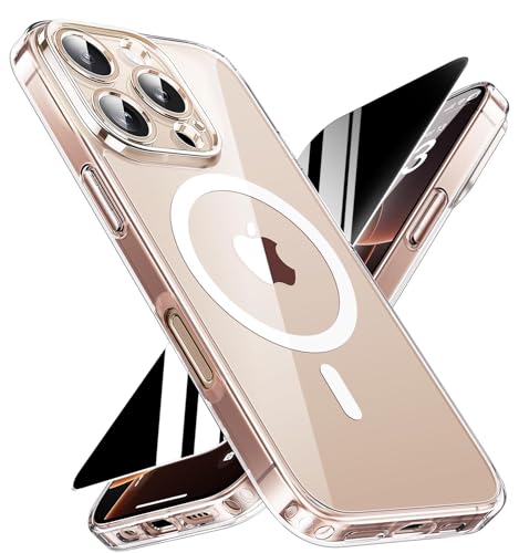 Image of Magnetic for iPhone 16 Pro Clear Case with Privacy Screen Protector & Full Camera Cover,[Non-Yellowing] Shockproof Clear Phone Case with MagSafe Women Girls for iPhone 16Pro 6.3 inch