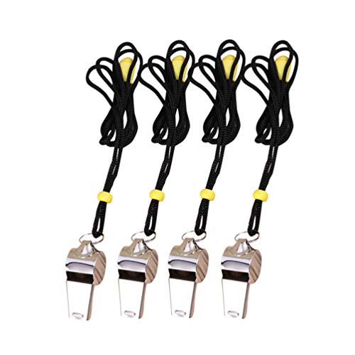 Apitos de árbitro de metal LIOOBO 4 peças de aço inoxidável com cordão para oficiais de treinadores