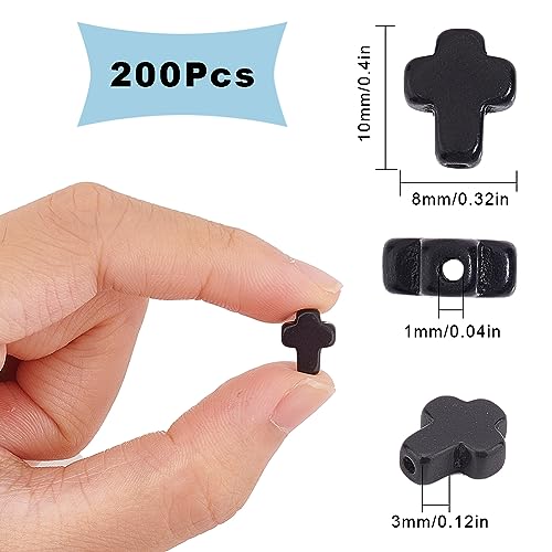SUNNYCLUE 1 Box 200Pcs Cross Beads Small Black Synthetic Turquoise Stone Beads Mini Tiny Cross Charms Bead Crucifix Beads Pocket Crosses in Bulk Loose Spacer Beads for jewellery Making DIY Beading Kit - Image 2