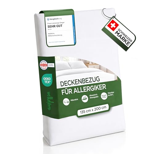 Welldora Milbenbezug Bettdecke 135x200 Allergiker Deckenbezug fachärztlich getestet Premium Encasing gegen Milben & Bettwanzen Allergiker Bettwäsche Decke 135x200
