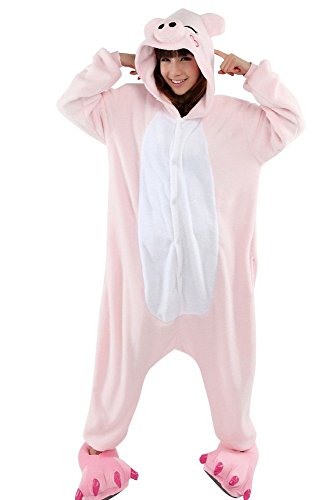 Pyjama Kigurumi une pièce ou déguisement animal, pour carnaval, Halloween, Noël, unisexe, en douce flanelle confortable (hauteur de 159 à 168 cm / M, petit cochon rose), Cochon rose, M
