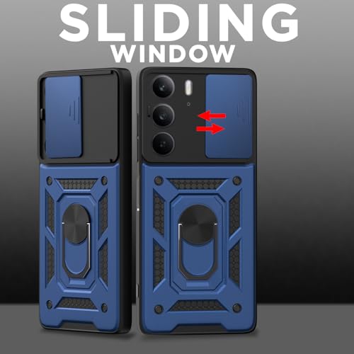 Image of Pikkme Back Cover for Realme C75 | D10 Tough Armor | 360 Protection Case | Sliding Camera Shield Cover & Ring Holder Stand Bumper Case (Blue)