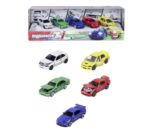 Image of Majorette JDM Legends Anime 5 Pieces Giftpack | 5 Metal Cars, 7.5 cm | Freewheel & Opening Parts | Honda Civic, Nissan Cefiro, Skyline GT-R, Toyota Supra, Lancer Evo | Anime-Style | for Children 3+
