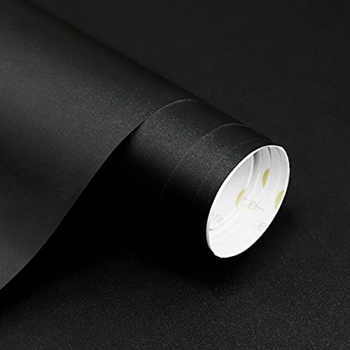 Image of Homease Solid Black Wallpaper 24 x 196 inch Thick Matte Black Contact Paper Decorative Peel and Stick Wallpaper for Shelf Liner Cabinet Table Door Waterproof Vinyl Self Adhesive PVC Film