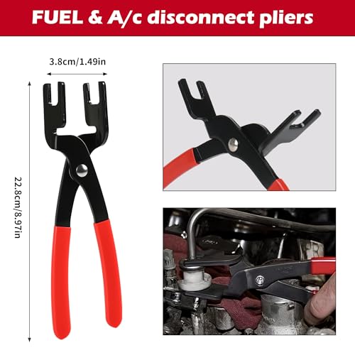 Image of TOOLEAGUE 9Pcs Fuel Line Disconnect Pliers Set with Storage Case | 9 inch Fuel Filter Caliper, Removal /CV Joint Boot Clamp /Flat Hose Clamp /30 Degree Disconnect Pliers Set for Auto Maintenance