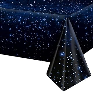 137*274Cm Space Tablecloth Birthday Table Cloth,Rectangular Blue Table Cloths Party Disposable Starry Night Tablecloth Plastic Galaxy Table Cover for Space Stars Theme Birthday Party Decorations