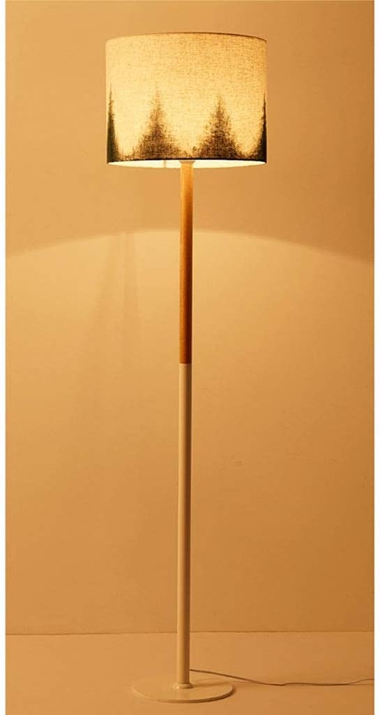 Tall Japanese flagship floor lamp, modern style living room reading bedroom study room standing lamp, painting lampshade and wooden pole design floor uplighter