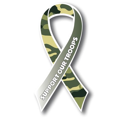 Image of Magnet Me Up Support Our Troops Military Camouflage Patriotic Ribbon Magnet Decal, 3.5x7 Inches, Heavy Duty Automotive Magnet for Car Truck SUV, in Support of American Military, Crafted in The USA