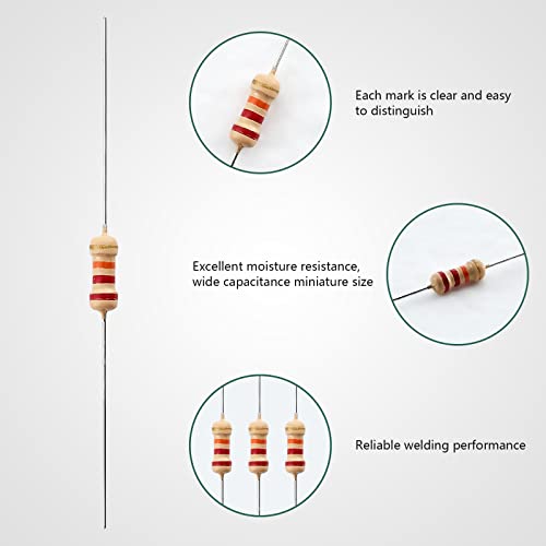 Uiusaur 500Pcs 25 Value Carbon Film Resistors Assortment Kit 1 Ohm-1M Ohm With 5% 1/4W For Industrial Electrical And Arduino， Tv, Lcd Monitor, Radio, Stereo, Game, Washing Machine, Water Heater, Etc. #TOP2