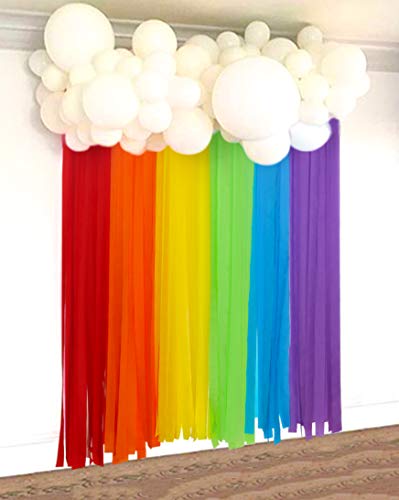 Rainbow Party Decorations Backdrop, Rainbow Color Crepe Paper Streamers 12" 5" White Balloons Garland For Unicorn Rainbow Party Supplies Baby Shower Birthday Props Booth Background #TOP5