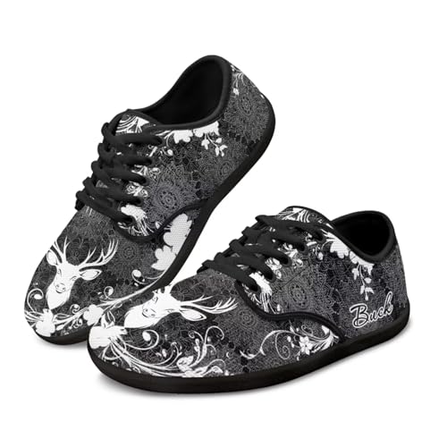 Pointodoor Deer Barefoot Shoes for Men Women Wide Toe Box Walking Sneakers Boho Mandala Business Slip On Work Flats Comfortable Minimalist Cross-Trainer Shoes with Zero Drop Sole US 11