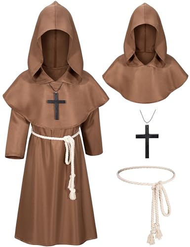 Disfraz completo infantil de monje medieval con capa y capucha miniatura 1