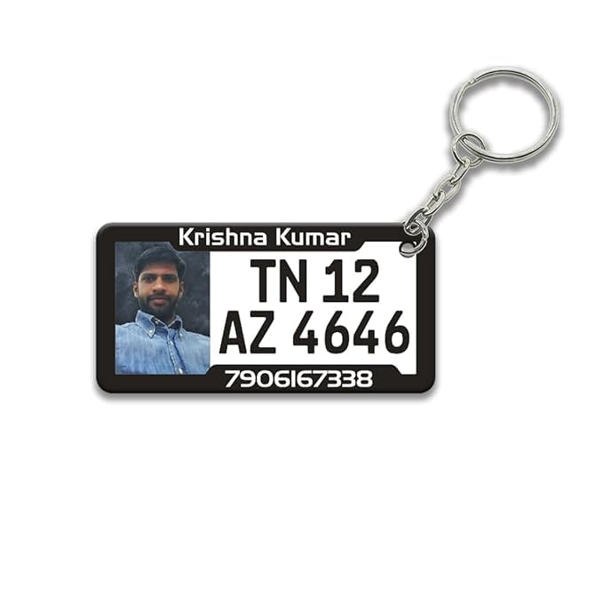 Image of Customized Acrylic Mini Number Plate Keychain | Personalized Car & Bike Key Ring with Name & Photo | Unique Gift for Him & Her | Multicolor Keychain for Vehicle Lovers