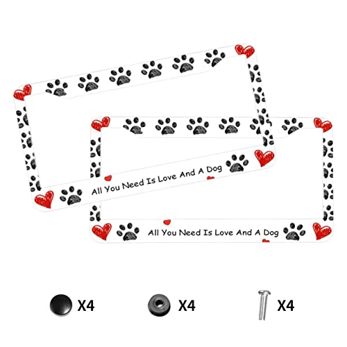 Paw Print License Plate Frame Aluminum Metal Love Dog Paw License Plate Covers Holder Cute Funny Decorative Auto Car Tag Frame Universal Car Accessories With 2 Holes 2 Pack #TOP6