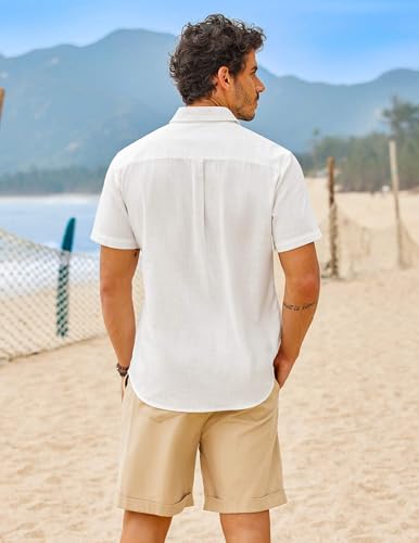 Image of COOFANDY Men's Button Down Short Sleeve Shirt Casual Cotton Summer Beach Wedding Linen Shirts with Pocket