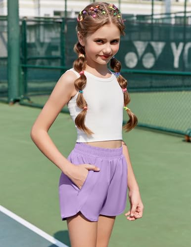 Image of Zaclotre Girls Athletic Shorts with Zipper Pockets High Waisted Running Shorts Soccer Gym Sports Active Short for Kids