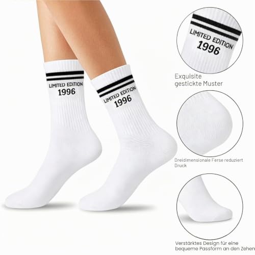 Kazunark Geburtstag Socken, Lustige Baumwollsocken Limited Edition,100% Baumwolle, Geschenk für Teenager, Männer & Frauen,2 Paar Limited Edition Socke 1996 (schwarz)