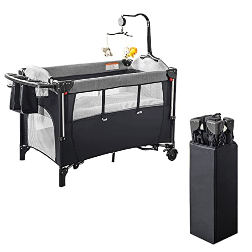 Wondc ベビーベッド プレイヤード ベビーサークル 折りたたみ お昼寝 ベビートレンド ナーサリーセンター ベビー オムツ替え おむつ交換台 お昼寝 新生児 出産祝い 安全認証済み （PSC認証）新生児～3歳まで